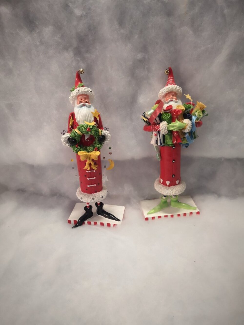 2 - Dept 56 Patience Brewster Krinkles Long Skinny Santa Figures Hand Painted 8"